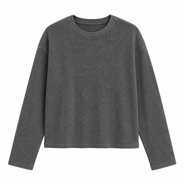 Acidwash Waffle Knit Oversized Full Sleeve