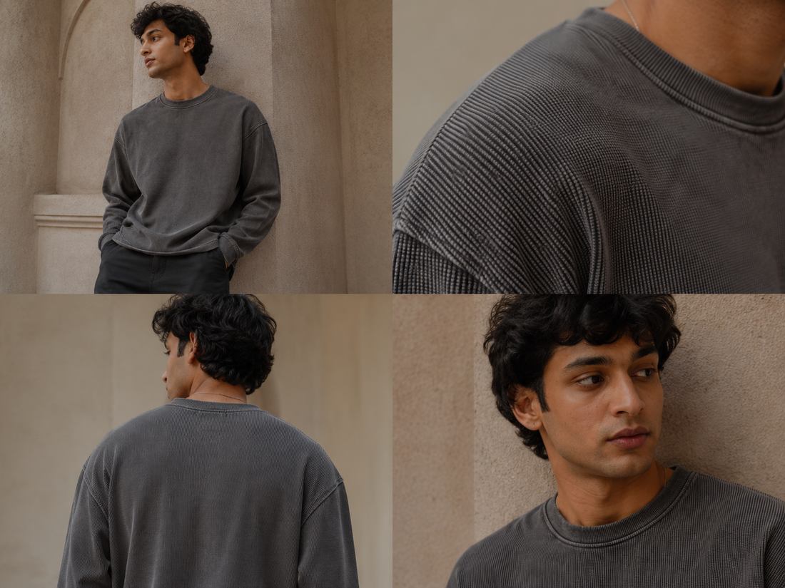 Acidwash Waffle Knit Oversized Full Sleeve