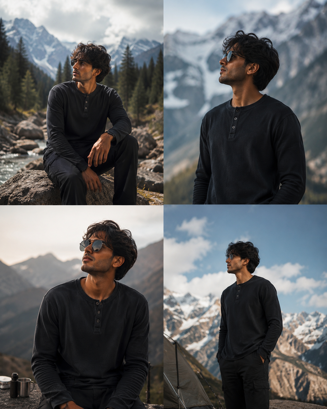 Black Henly Waffle Knit