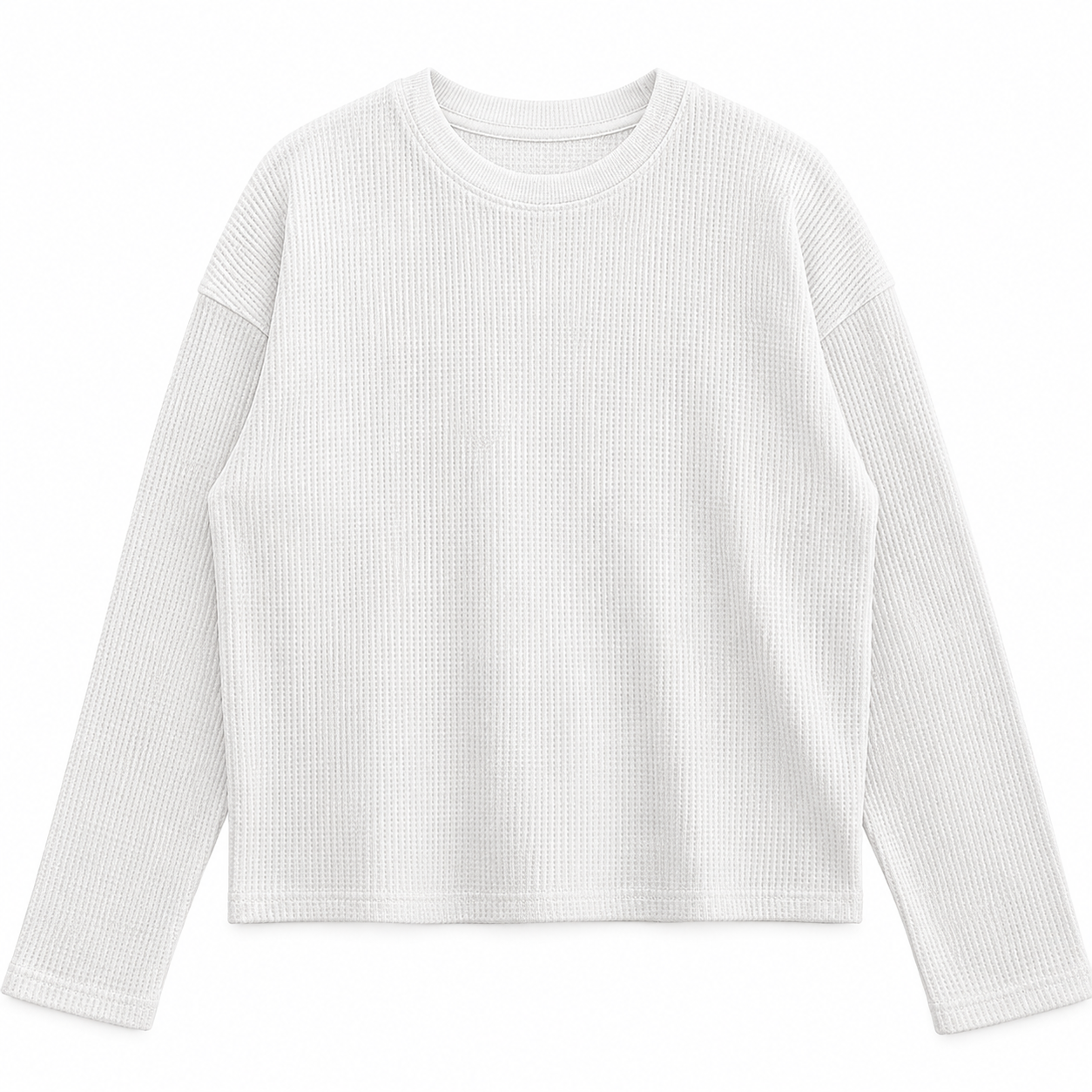 White Waffle Knit Oversized Full Sleeve