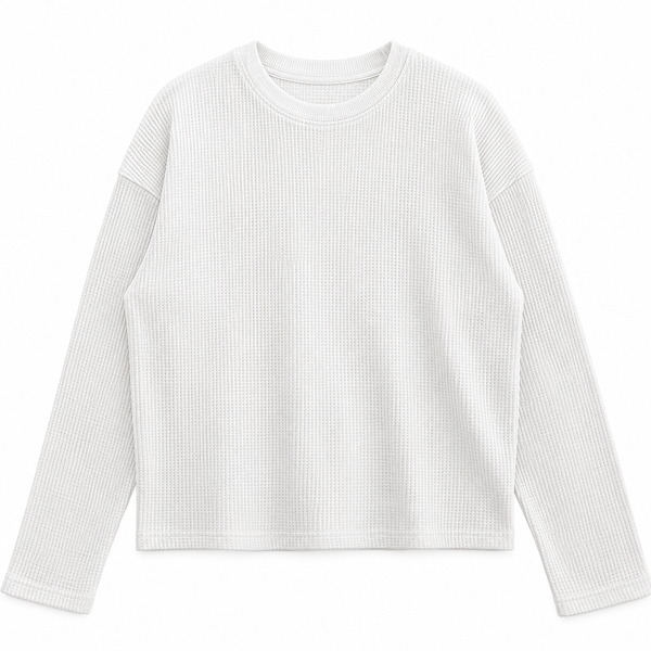 White Waffle Knit Oversized Full Sleeve