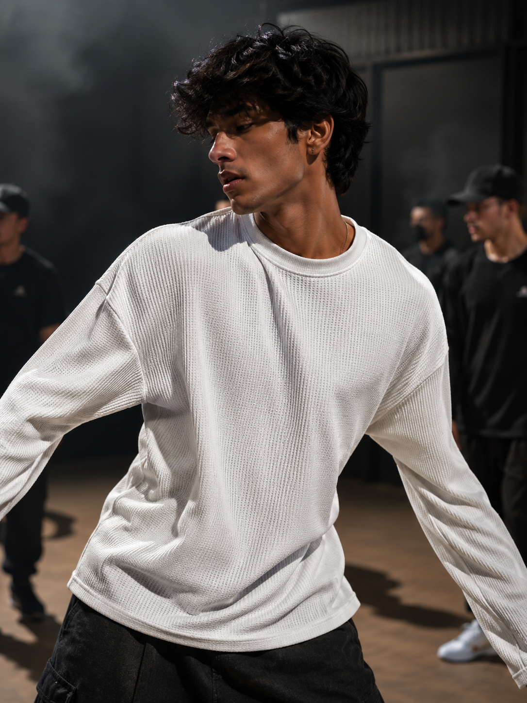 White Waffle Knit Oversized Full Sleeve