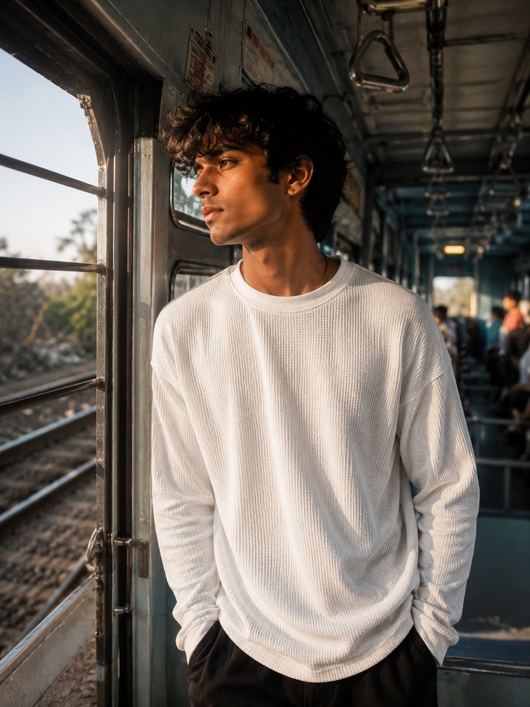 White Waffle Knit Oversized Full Sleeve