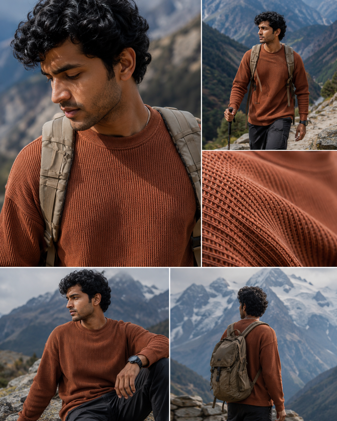 Brown Waffle Knit Oversized Full Sleeve