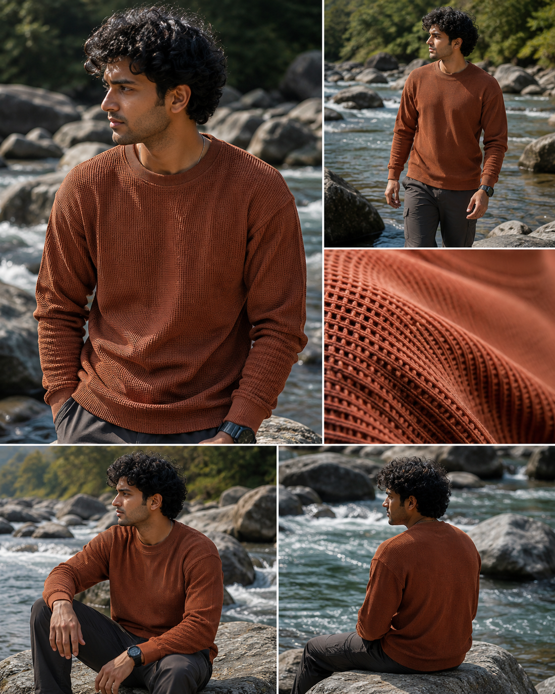 Brown Waffle Knit Oversized Full Sleeve