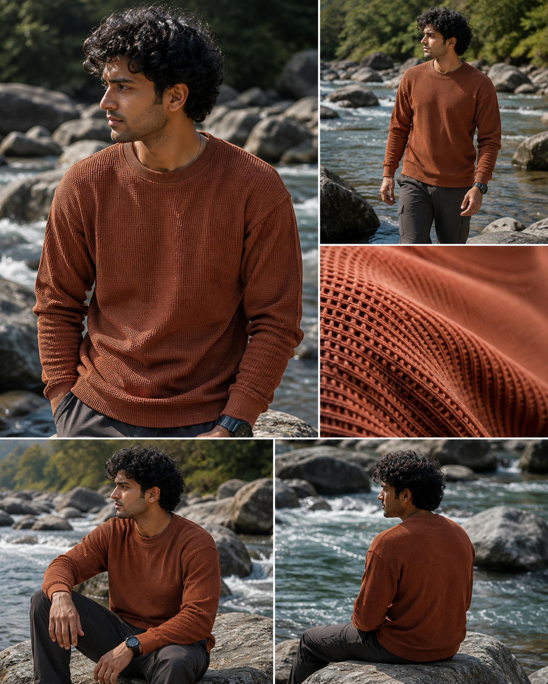Brown Waffle Knit Oversized Full Sleeve