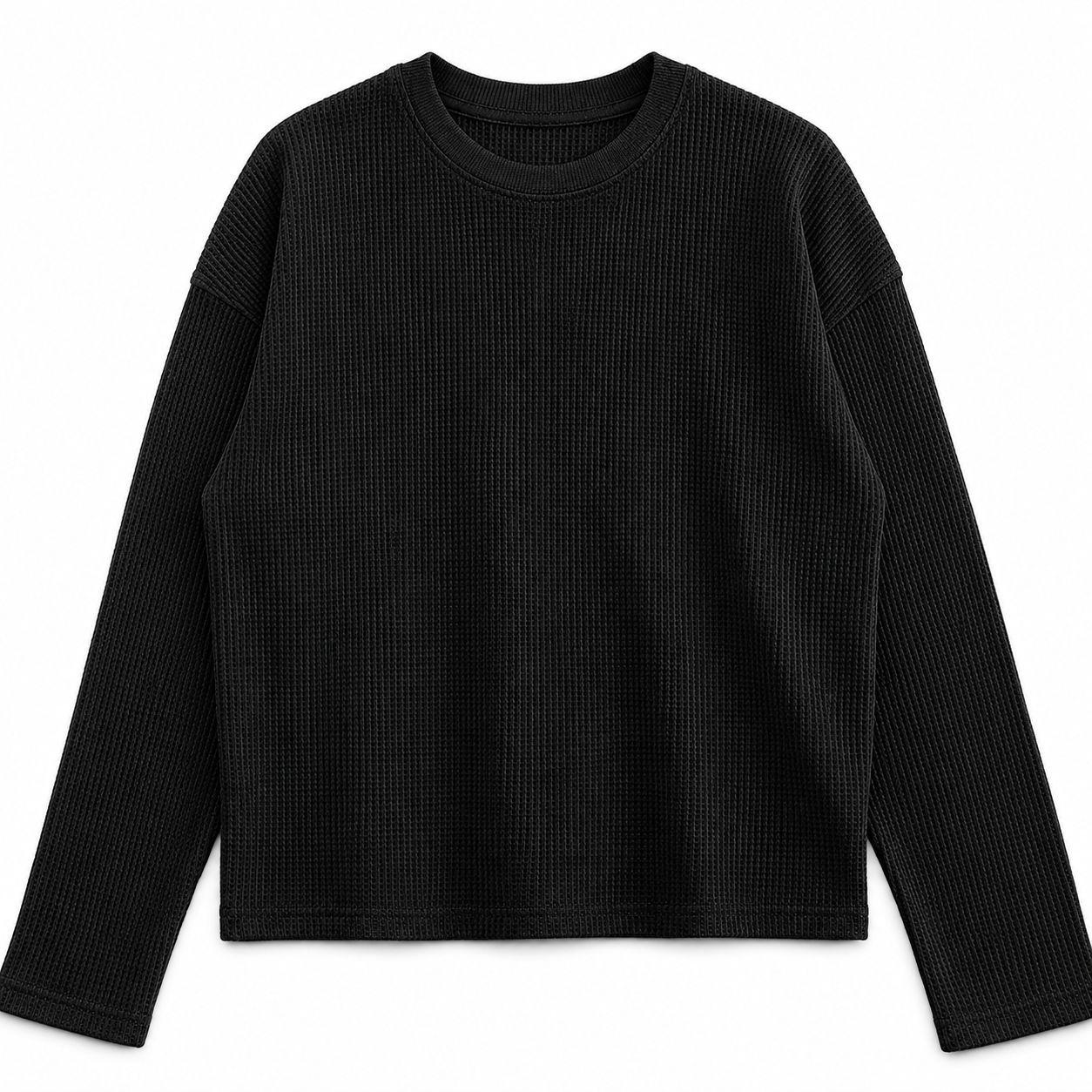 Black Waffle Knit Oversized Full Sleeve