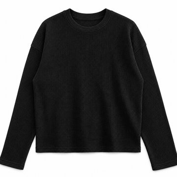 Black Waffle Knit Oversized Full Sleeve
