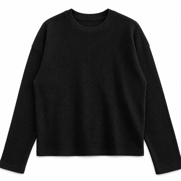 Black Waffle Knit Oversized Full Sleeve