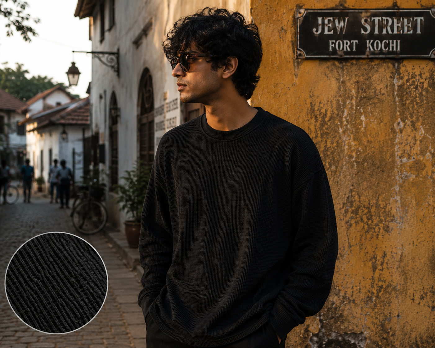Black Waffle Knit Oversized Full Sleeve