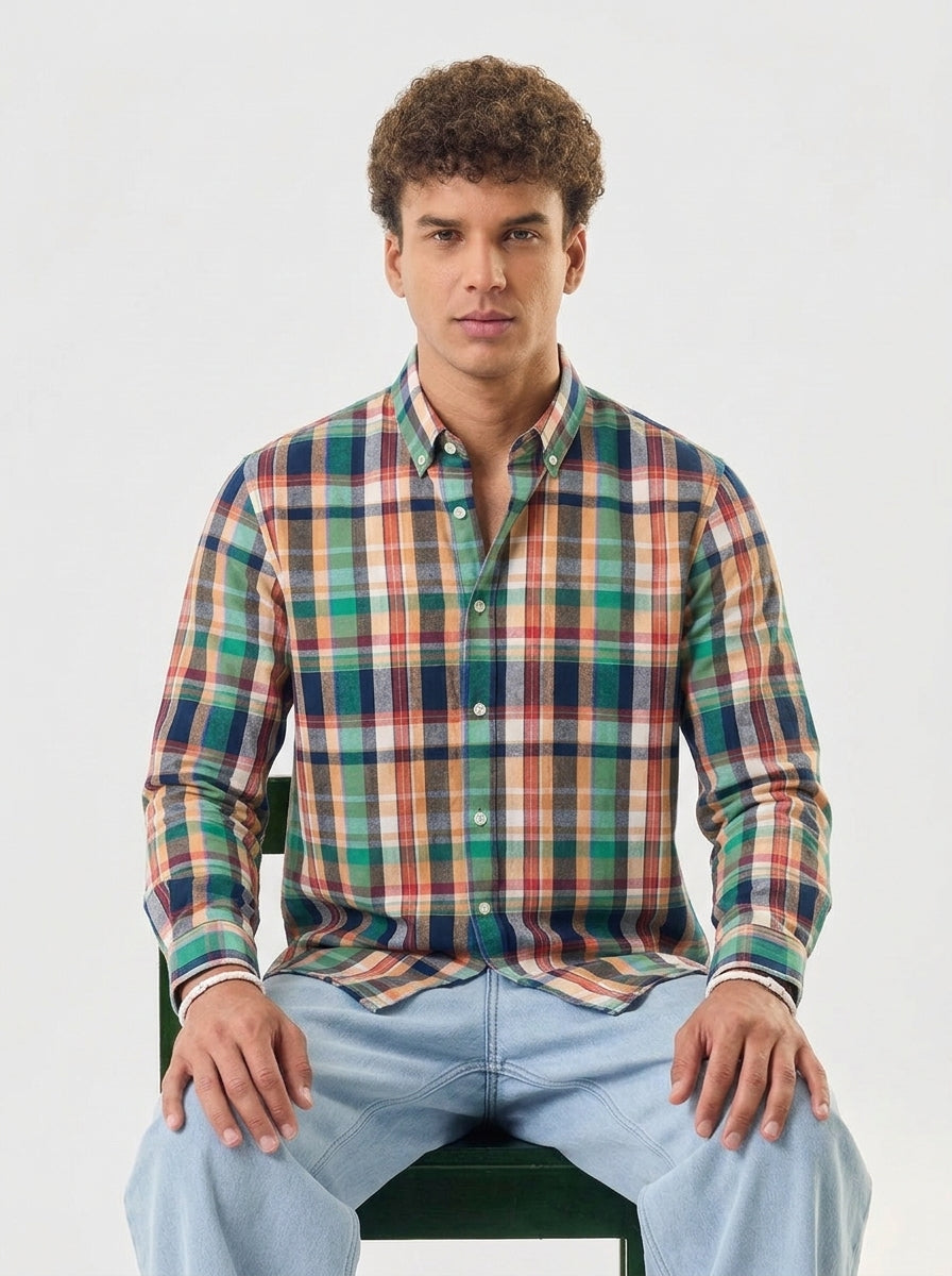 Men's Multi-Color Madras Flannel Check Cotton Shirt