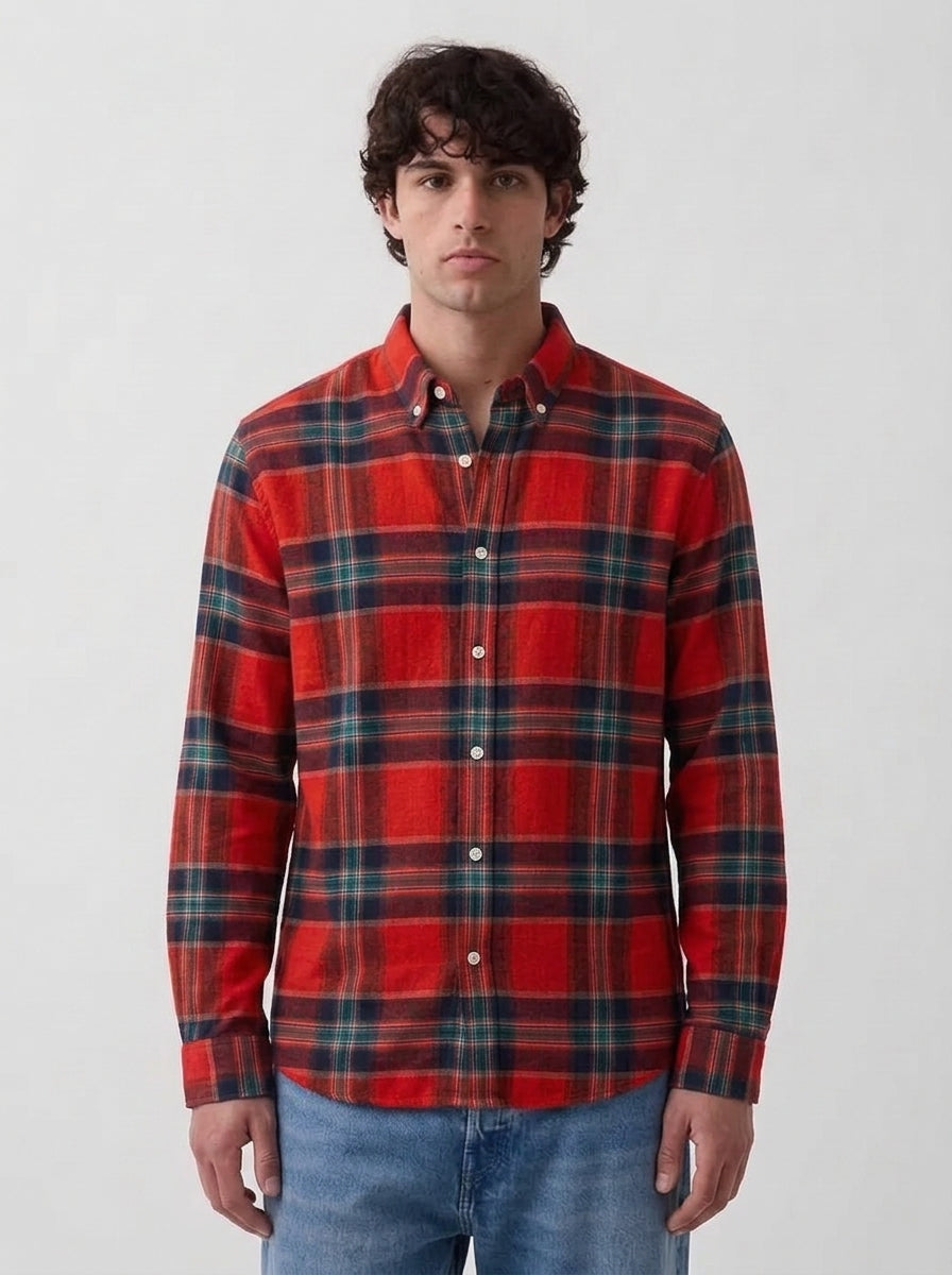 Men's Red & Black Tartan Flannel Cotton Shirt
