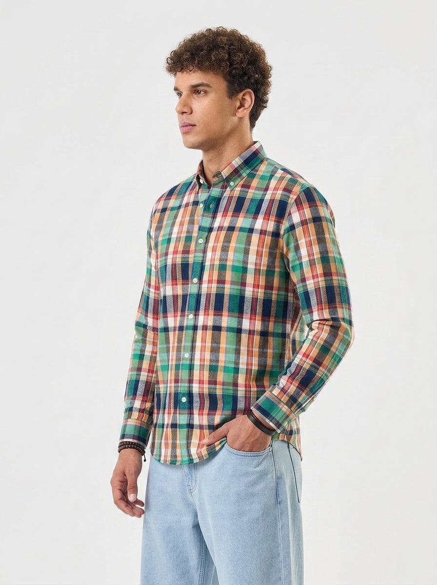 Men's Multi-Color Madras Flannel Check Cotton Shirt