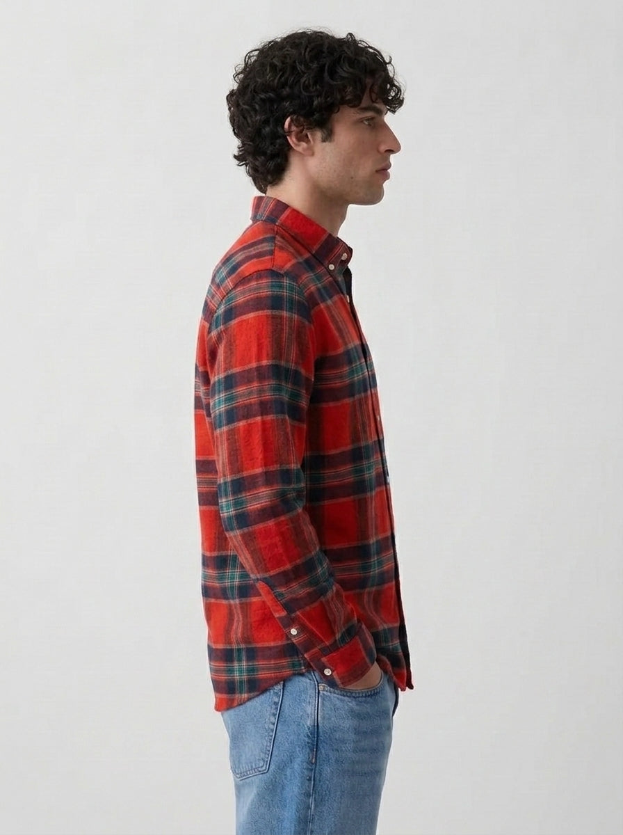 Men's Red & Black Tartan Flannel Cotton Shirt