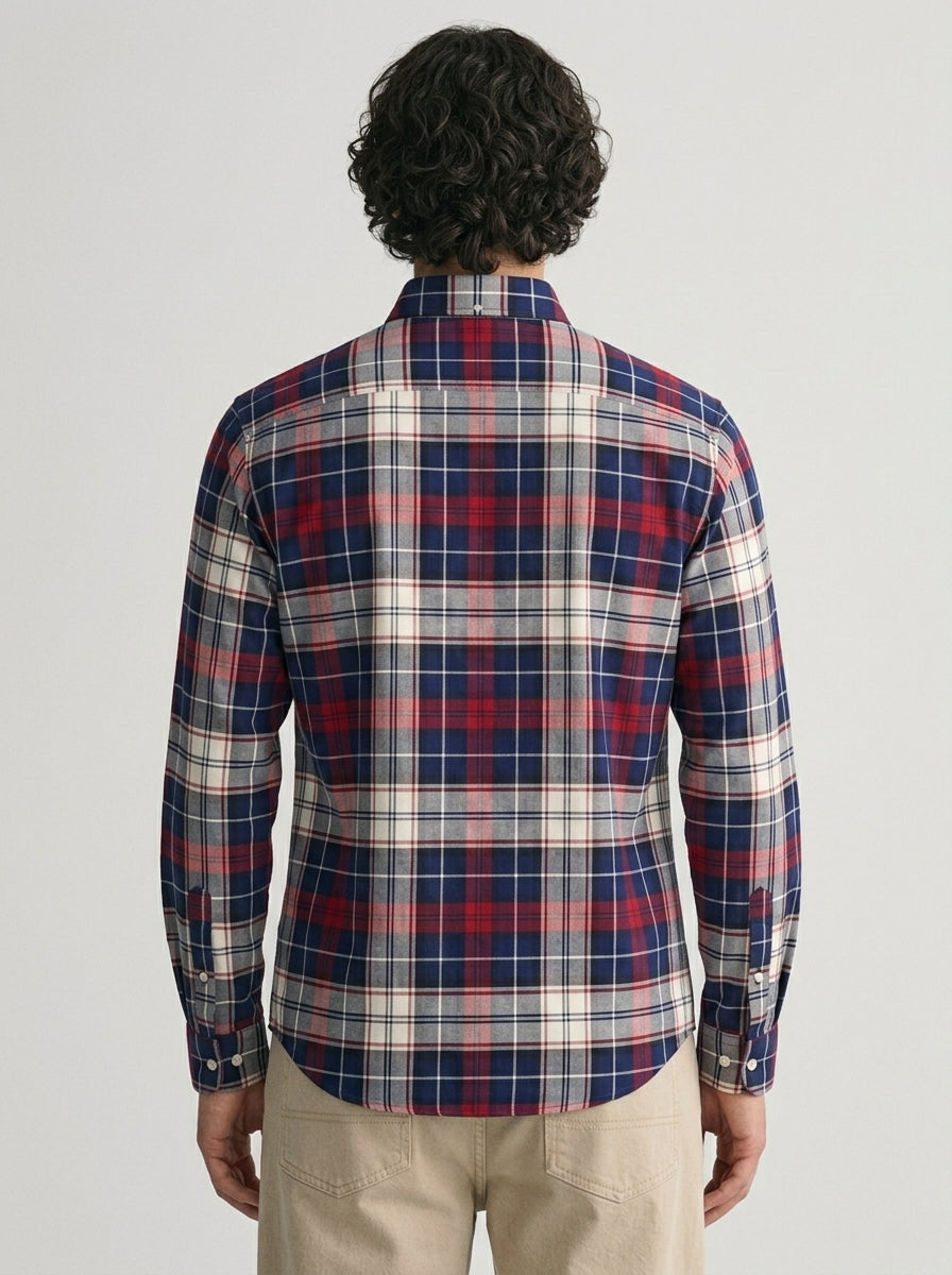 Men's Navy Blue & Red Plaid Flannel Cotton Shirt