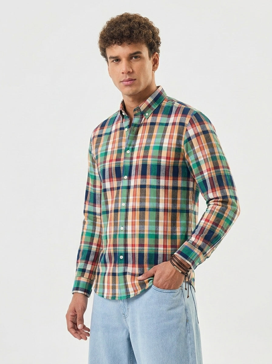 Men's Multi-Color Madras Flannel Check Cotton Shirt