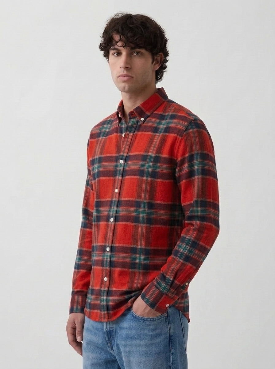 Men's Red & Black Tartan Flannel Cotton Shirt