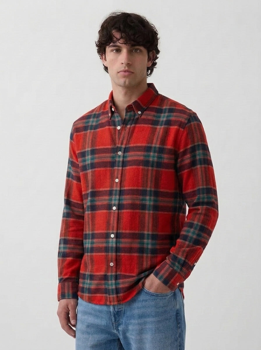 Men's Red & Black Tartan Flannel Cotton Shirt