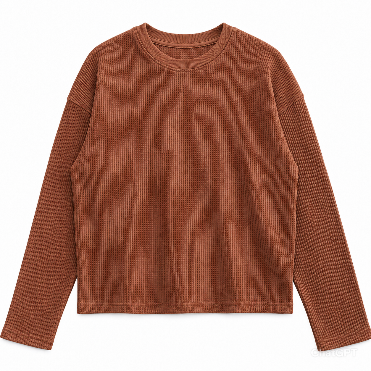 Brown Waffle Knit Oversized Full Sleeve