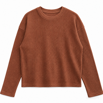 Brown Waffle Knit Oversized Full Sleeve
