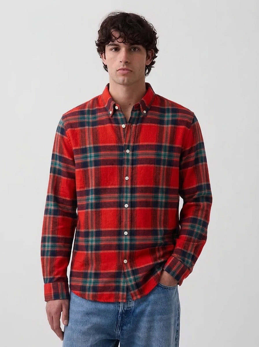 Men's Red & Black Tartan Flannel Cotton Shirt