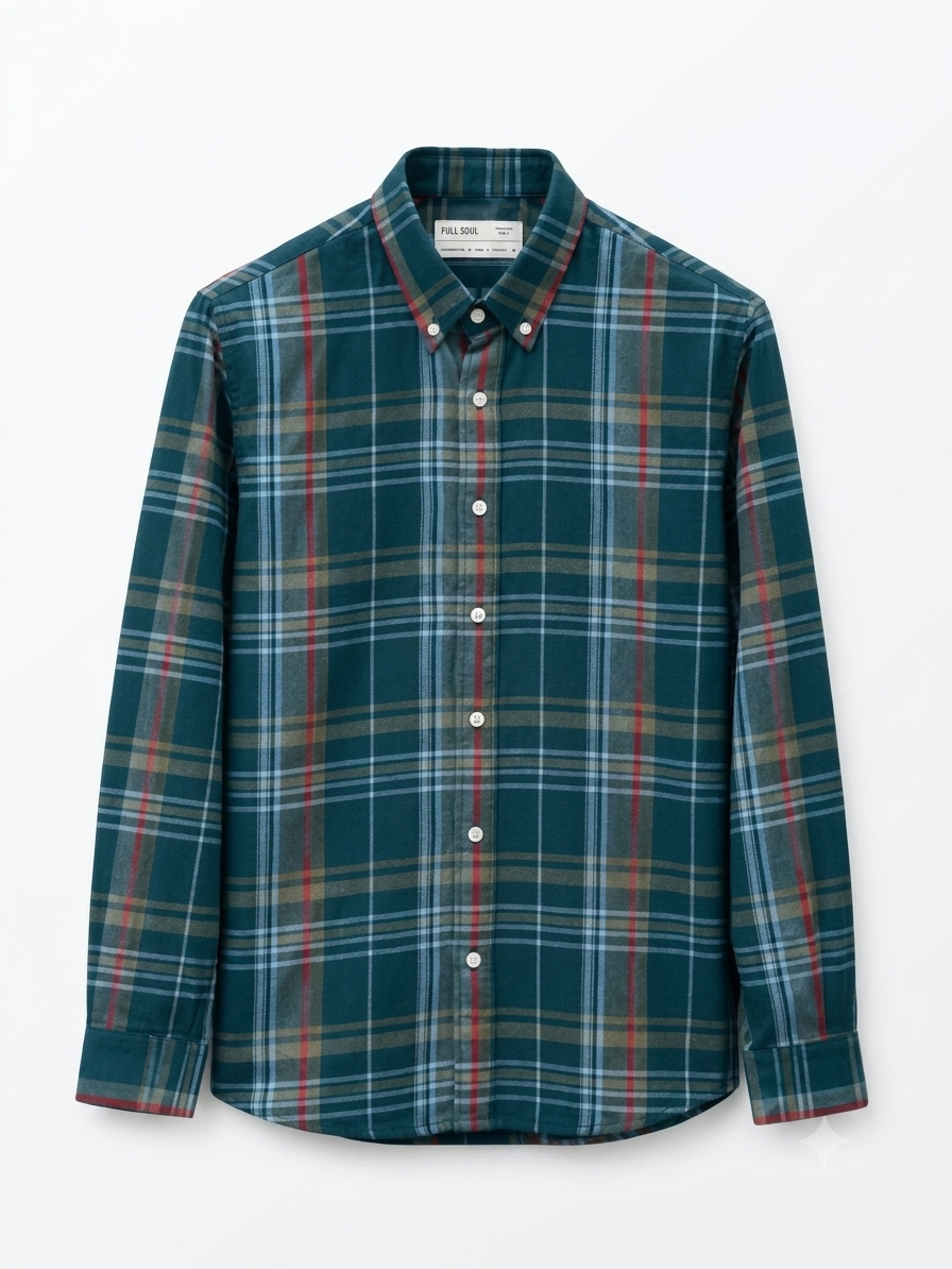 Men's Teal Green Multi-Check Flannel Cotton Shirt
