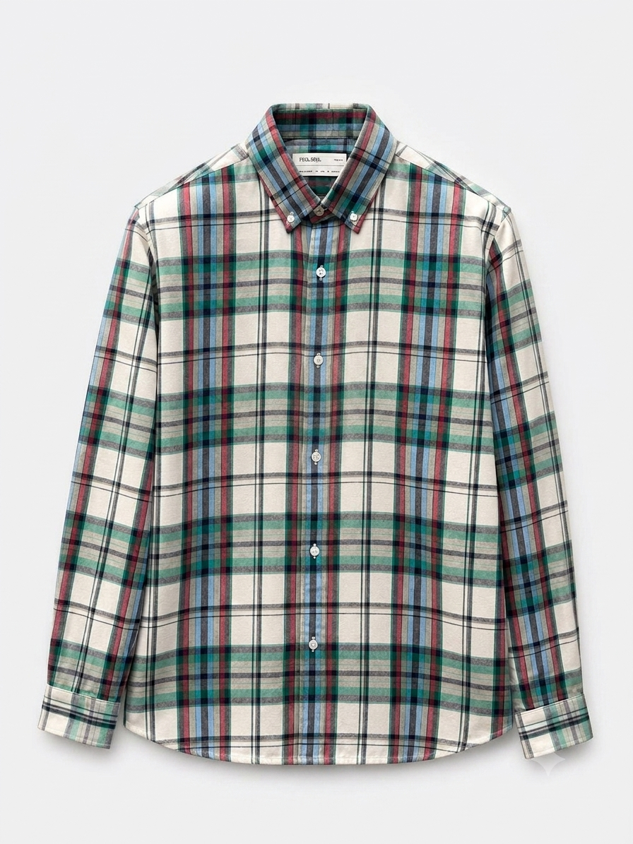 Men's Off White Multi-Check Flannel Cotton Shirt