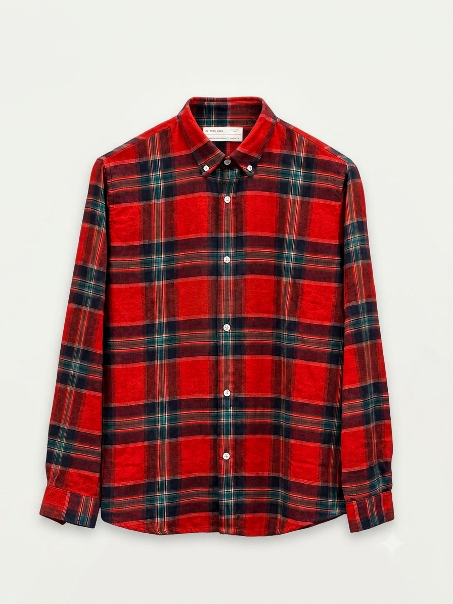 Men's Red & Black Tartan Flannel Cotton Shirt
