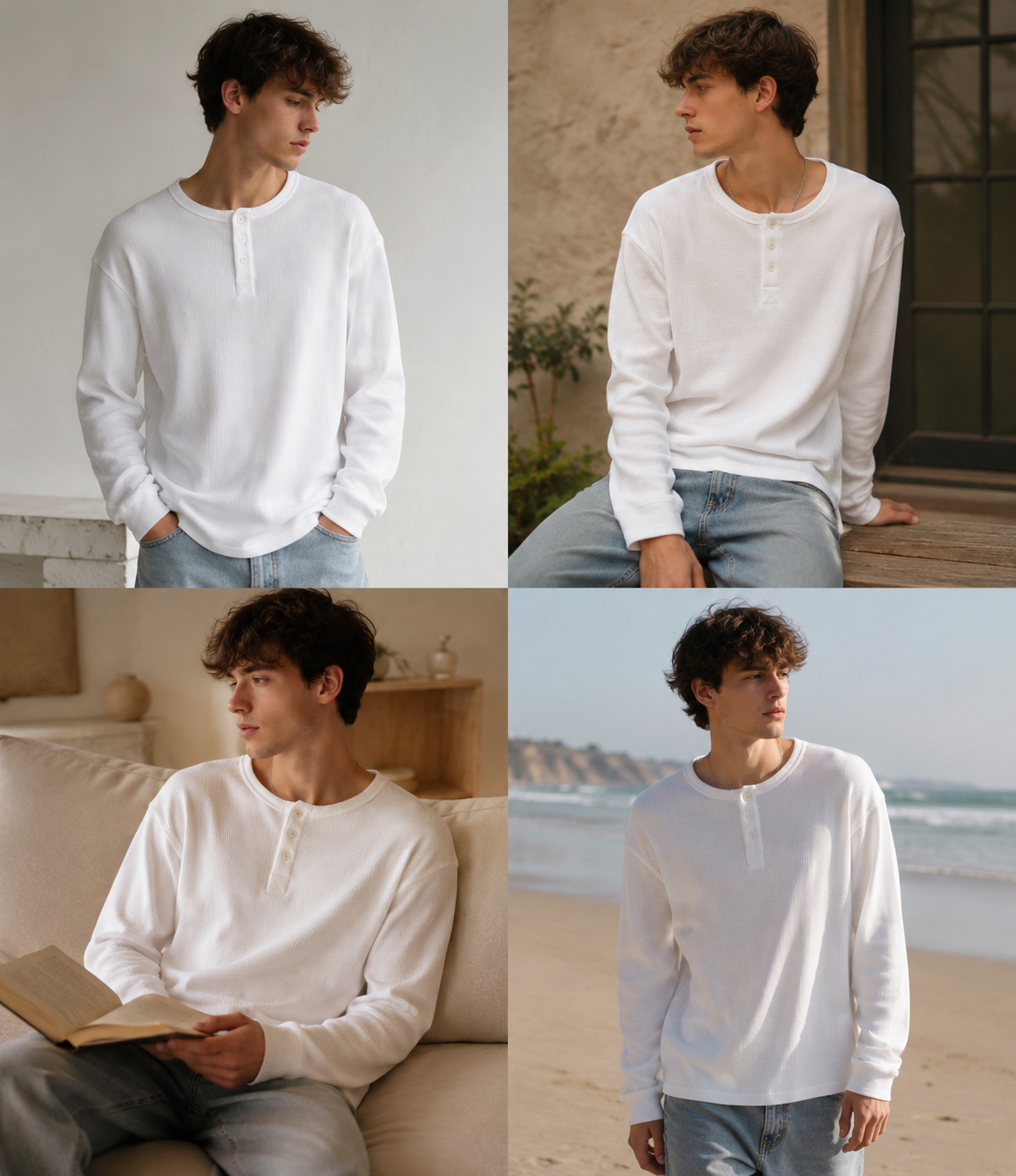 White Henly Waffle Knit